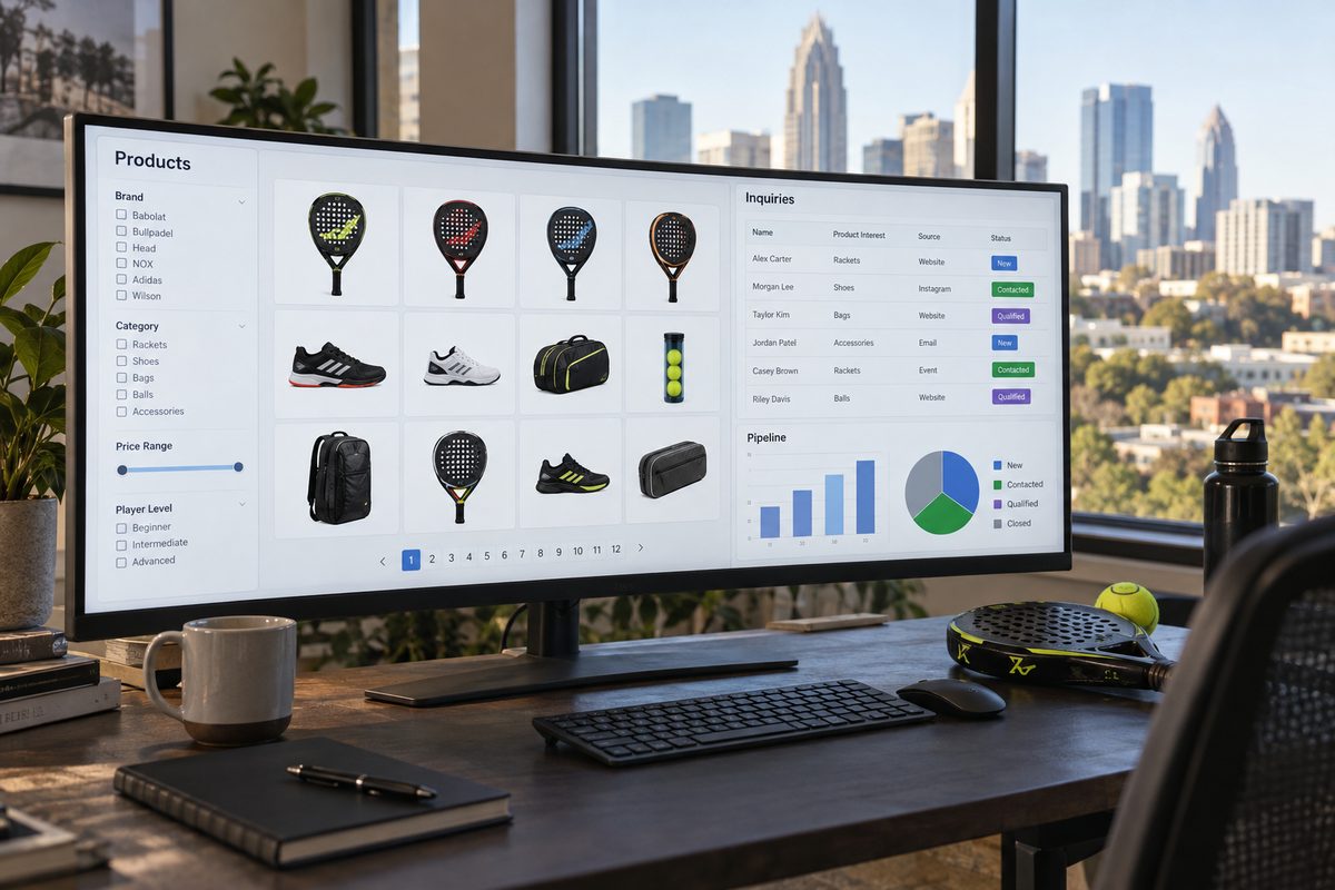 Desktop screen showcasing faceted brand filters and CRM integration architecture