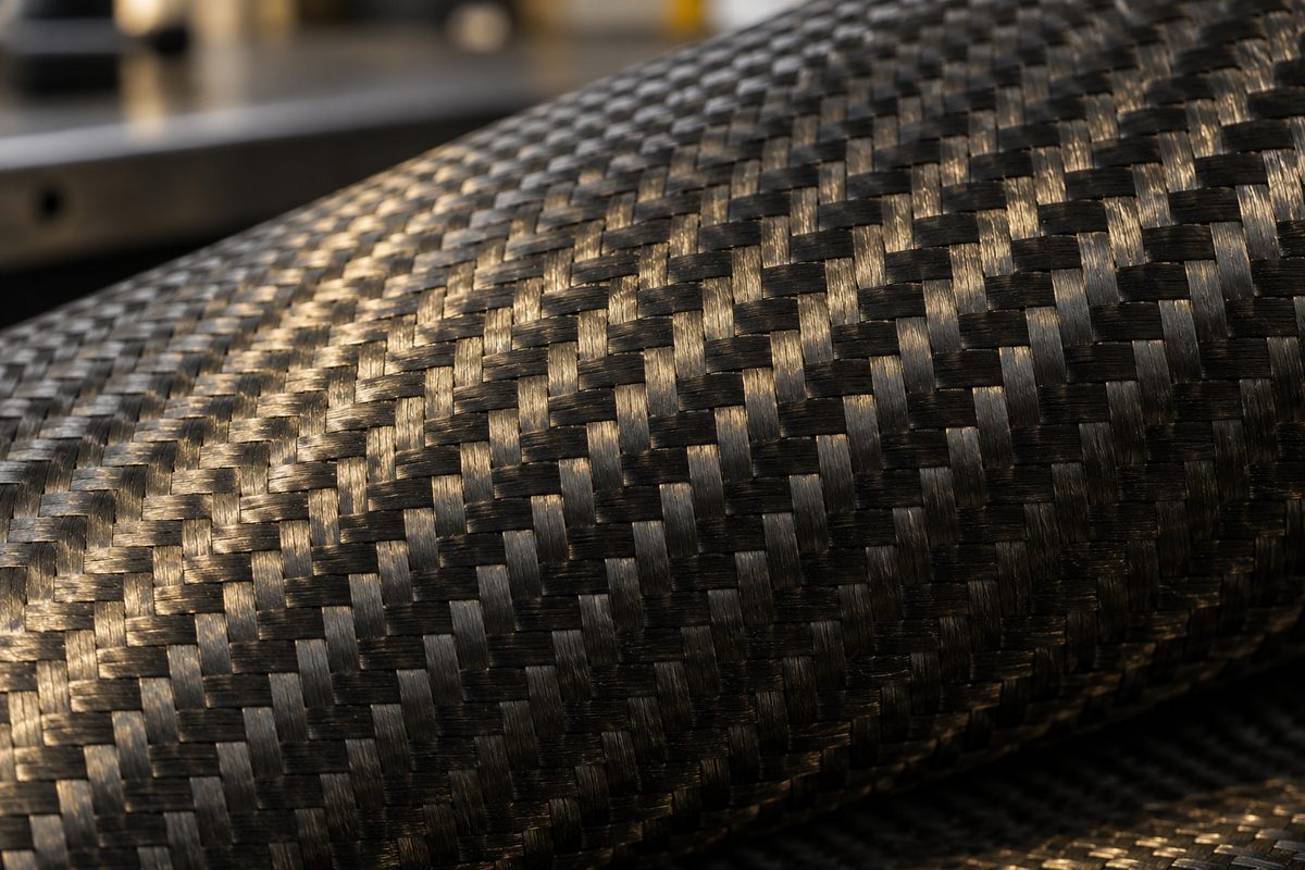 Extreme close-up macro texture of 12K woven carbon fiber racket surface