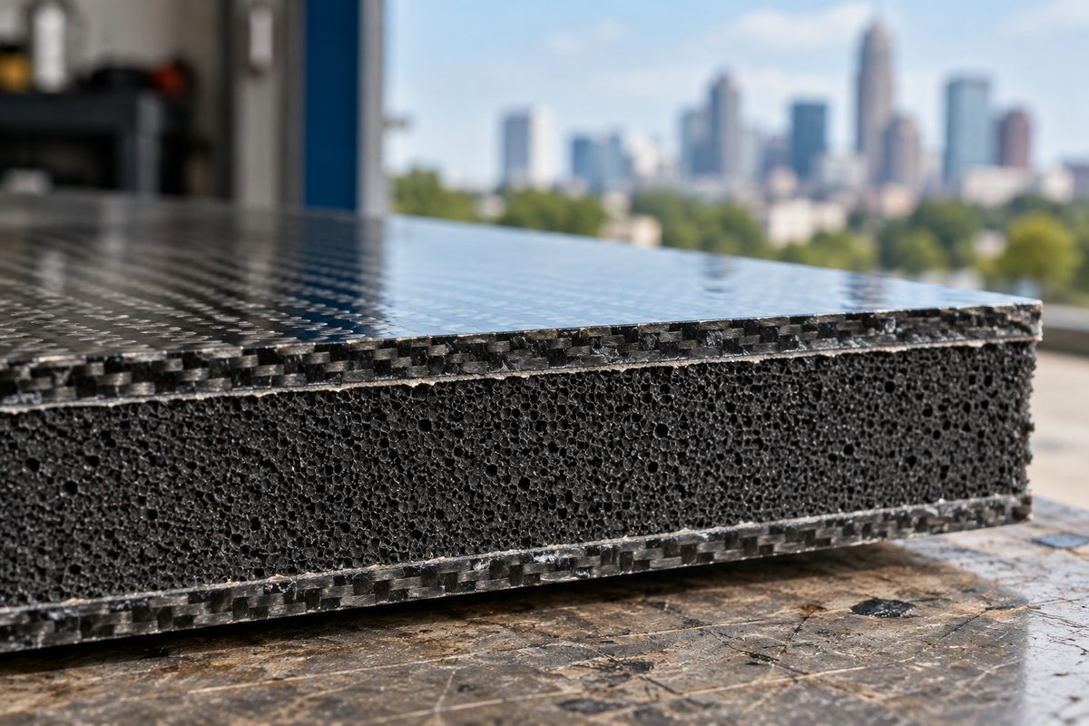Cross-section detail of high-density black EVA 30 foam core laminate